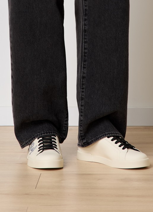 Dolce & Gabbana Portofino sneaker van kalfsleer met logo - voorkant 6 creme