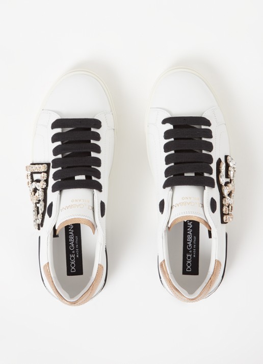 Dolce & Gabbana Portofino Vintage sneaker van kalfsleer met strass - detail 5 wit