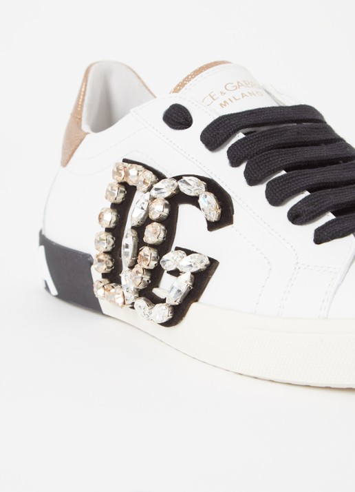 Dolce & Gabbana Portofino Vintage sneaker van kalfsleer met strass - detail 6 wit