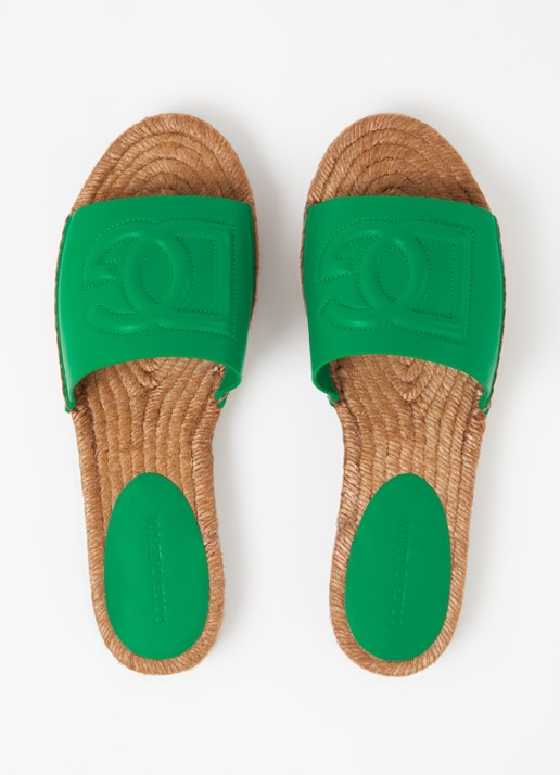 Dolce & Gabbana Vitello slipper van leer met logo - detail 3 groen