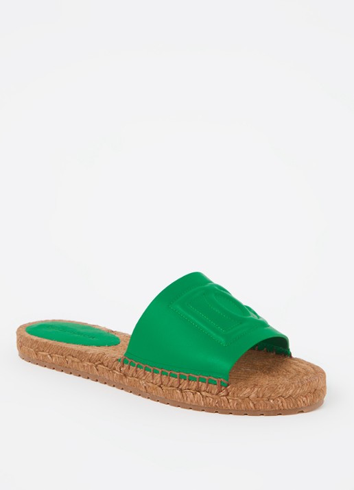 Dolce & Gabbana Vitello slipper van leer met logo - voorkant 6 groen