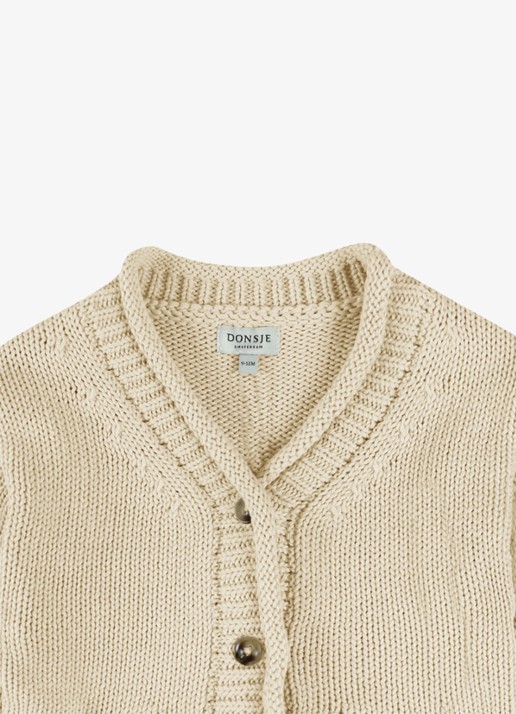 Donsje Amsterdam Amelot grofgebreid vest  - detail 3 parelmoer