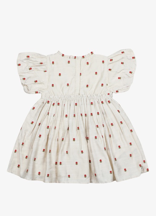 Donsje Amsterdam Camilla Red Roses jurk met pofmouw - achterkant 6 zand