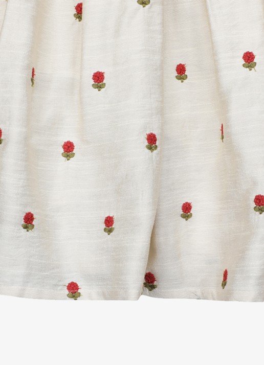 Donsje Amsterdam Camilla Red Roses jurk met pofmouw - detail 3 zand