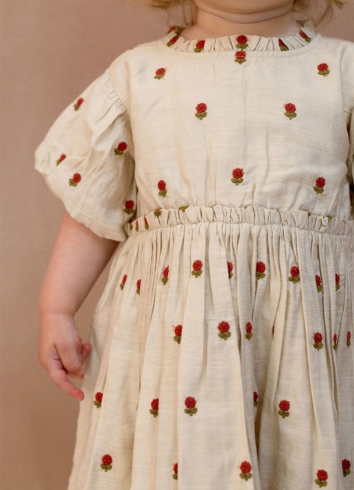 Donsje Amsterdam Camilla Red Roses mini jurk met bloemenprint - voorkant 3 zand