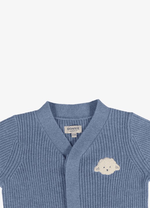 Donsje Amsterdam Fennie ribgebreid vest met borduring - detail blauw