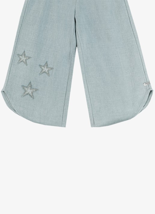 Donsje Amsterdam Hauke Stars wide fit broek van chambray - detail 4 lichtblauw