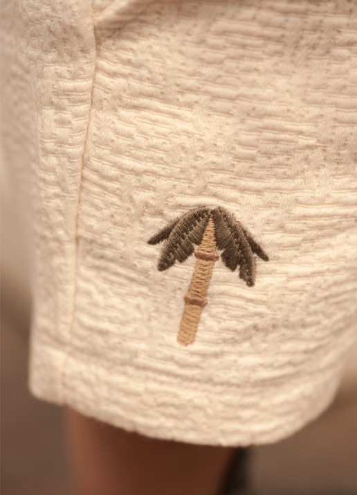 Donsje Amsterdam Ithri Palm Tree straight fit korte joggingbroek van katoen - voorkant 3 beige
