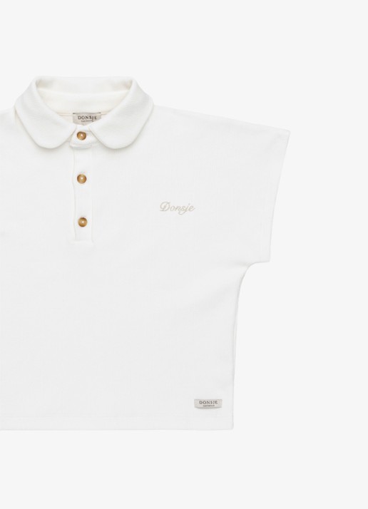 Donsje Amsterdam Ivelle polo met ribstructuur - detail 6 gebroken wit