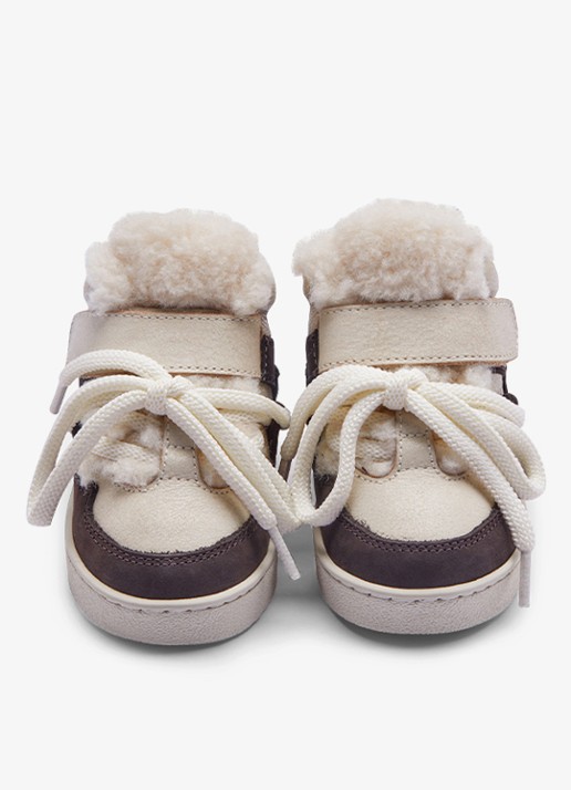 Donsje Amsterdam Kicco sneakers met bont - voorkant 4 donkerbruin