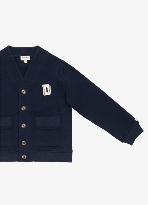 Donsje Amsterdam Maukie fijngebreide vest met klepzakken - detail donkerblauw