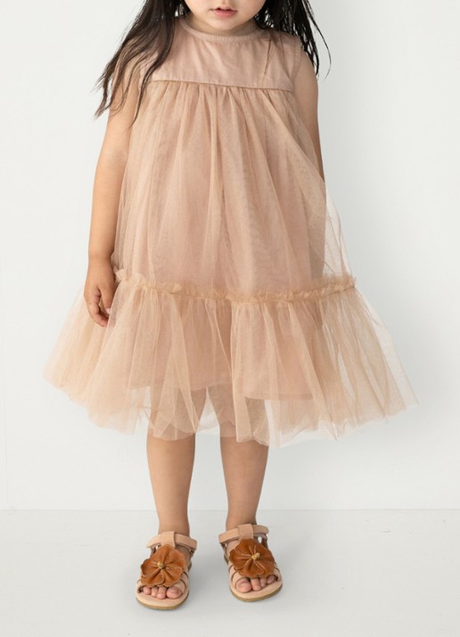 Donsje Amsterdam Negina jurk met tule - voorkant 5 beige