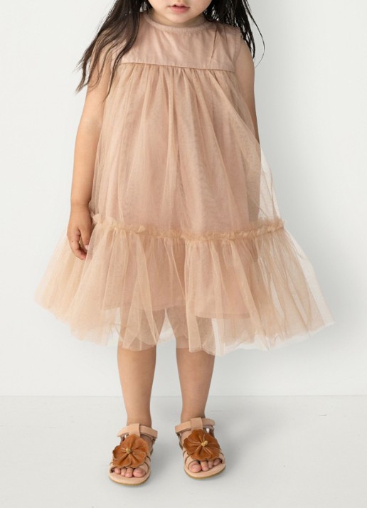 Donsje Amsterdam Negina mini jurk met tule - voorkant 2 beige