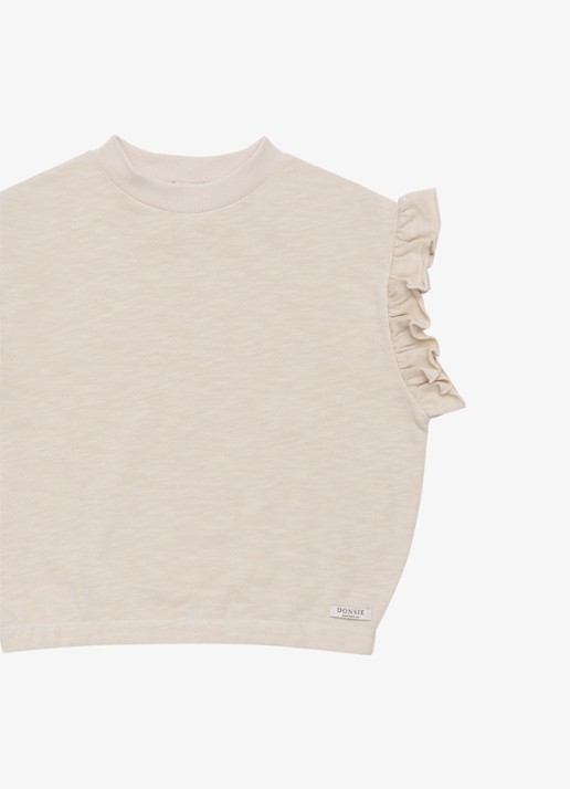 Donsje Amsterdam Nuriel top met ruches - detail 3 zand