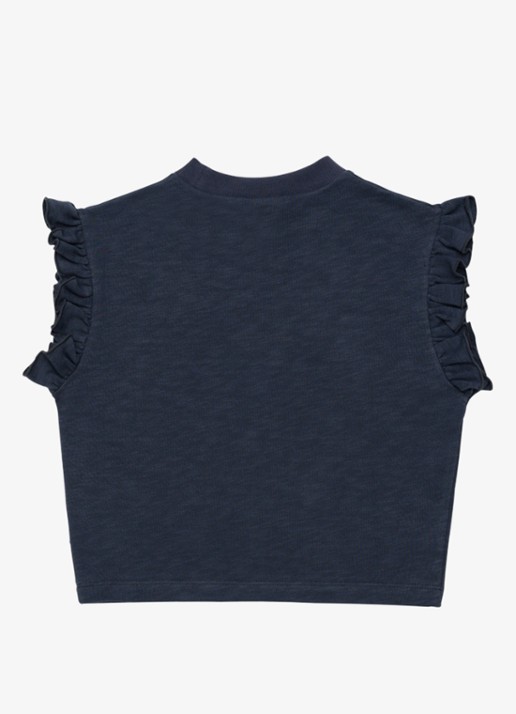Donsje Amsterdam Nuriel top met ruches - achterkant donkerblauw