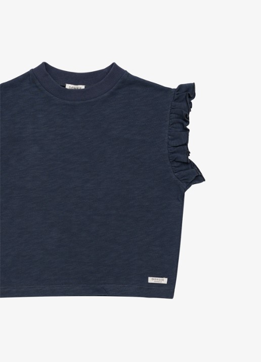 Donsje Amsterdam Nuriel top met ruches - detail 4 donkerblauw