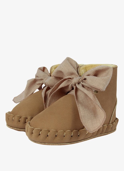 Donsje Amsterdam Pina boots met strikdetail - voorkant beige