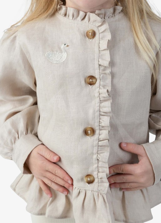Donsje Amsterdam Siles blouse met borduring in llinnenblend - voorkant 2 beige