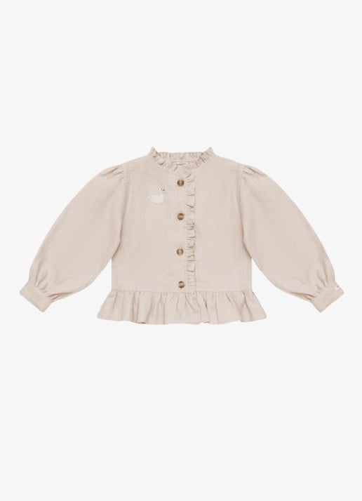 Donsje Amsterdam Siles blouse met borduring in llinnenblend