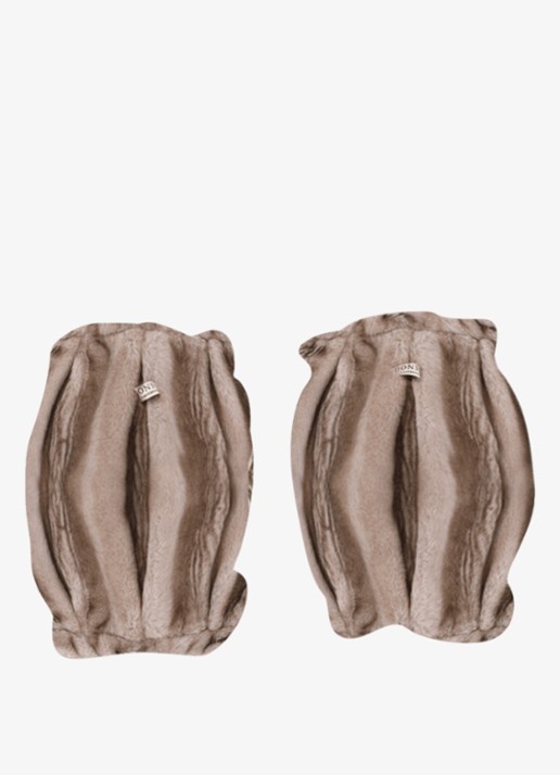 Donsje Amsterdam Widya beenwarmers van imitatiebont - achterkant taupe