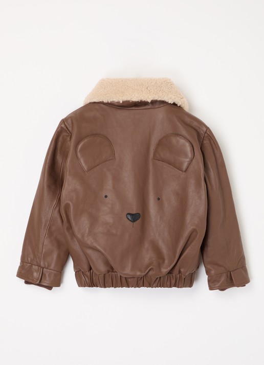 Donsje Amsterdam Yuki bomberjack van geitenleer met afneembare teddy kraag - achterkant 3 cognac