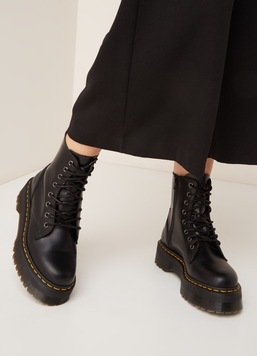 Dr. Martens Jadon biker boot van leer - voorkant 2 zwart
