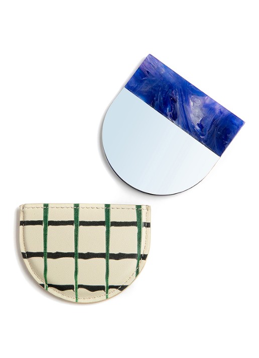 Dries Van Noten Mirror Blue - zakspiegel met kalfsleren etui - voorkant 2 blue