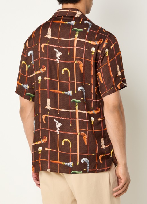 Drôle de Monsieur Cannes regular fit overhemd van satijn met print - achterkant 4 bruin
