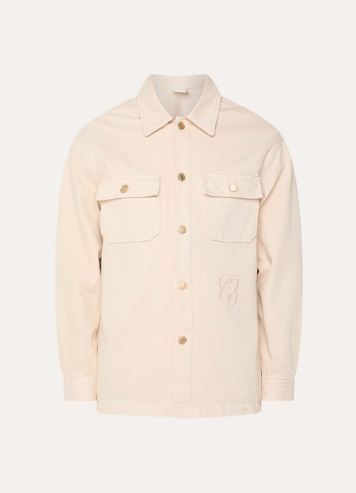Drôle de Monsieur Chemise regular fit overshirt van denim met borstzakken - voorkant 3 beige