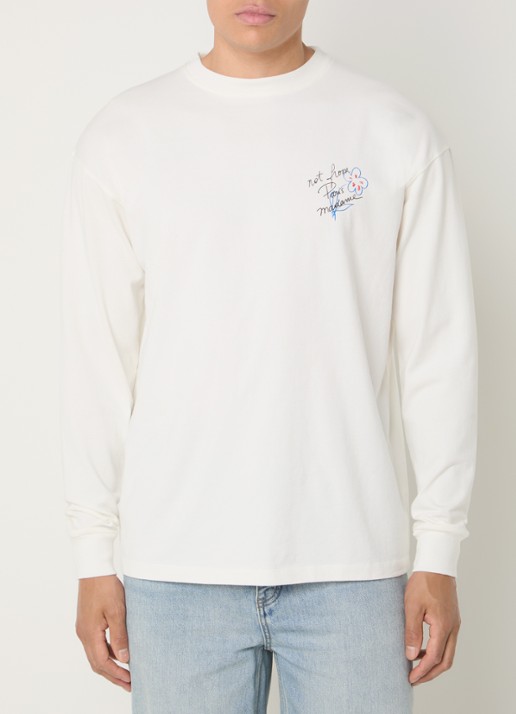 Drôle de Monsieur Esquisse longsleeve met logo- en backprint - achterkant gebroken wit