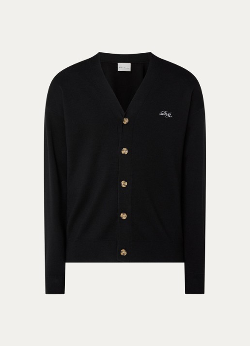 Drôle de Monsieur Fijngebreid vest van merino wol met logo - voorkant 2 zwart