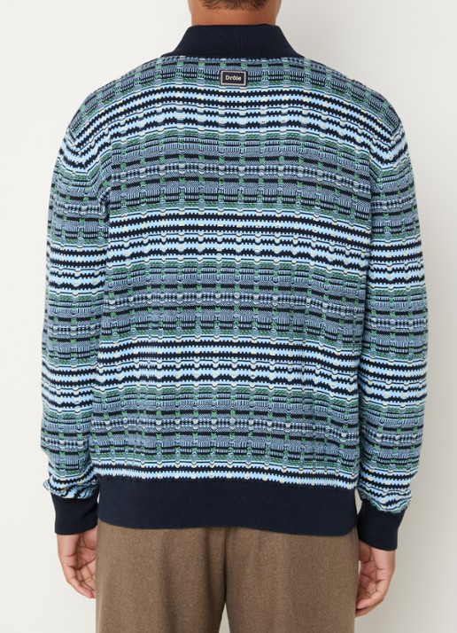 Drôle de Monsieur Fijngebreide trui met polokraag en ingebreid patroon - achterkant 4 blauw