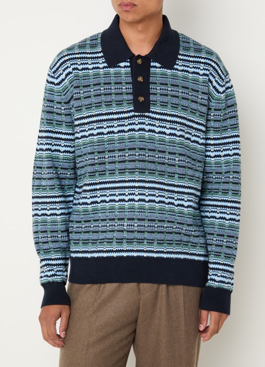 Drôle de Monsieur Fijngebreide trui met polokraag en ingebreid patroon - detail 3 blauw