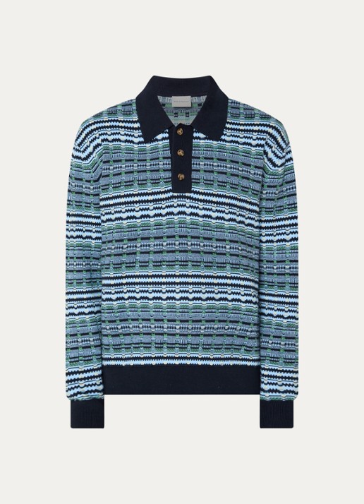 Drôle de Monsieur Fijngebreide trui met polokraag en ingebreid patroon - voorkant blauw