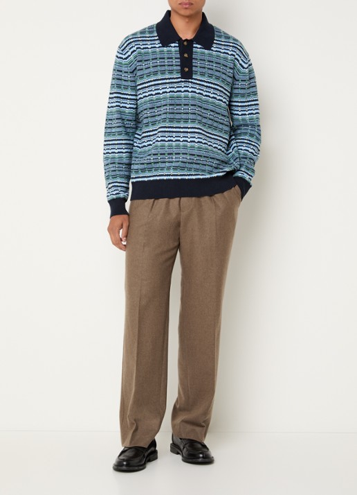 Drôle de Monsieur Fijngebreide trui met polokraag en ingebreid patroon - voorkant 2 blauw