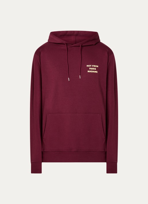 Drôle de Monsieur Hoodie met borduring  - voorkant donkerrood