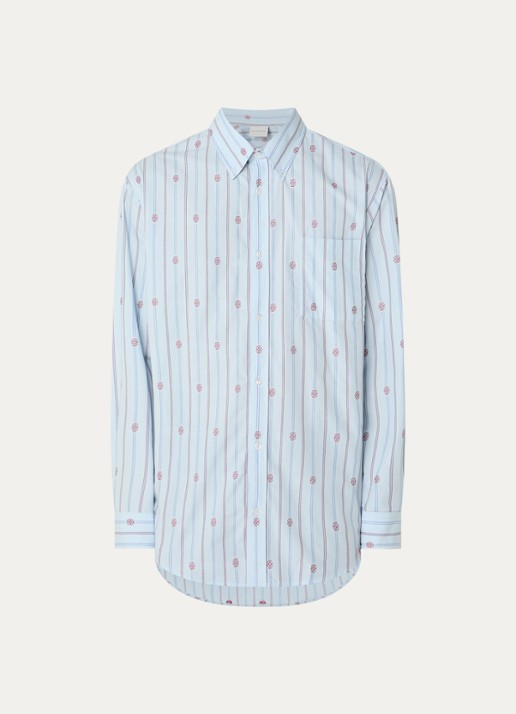 Drôle de Monsieur Monogram comfort fit overhemd met streep- en logoprint - voorkant 3 lichtblauw