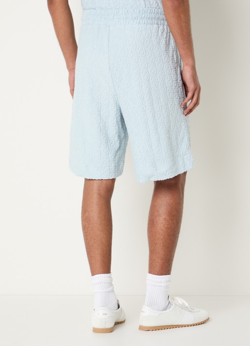 Drôle de Monsieur Monogram korte broek met logo flockprint en steekzakken - achterkant lichtblauw