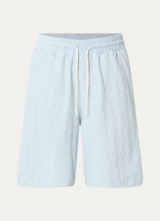 Drôle de Monsieur Monogram korte broek met logo flockprint en steekzakken - voorkant 2 lichtblauw