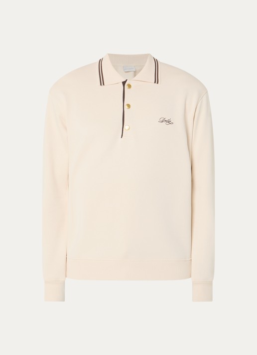 Drôle de Monsieur Regular fit polo met logoborduring - voorkant zand
