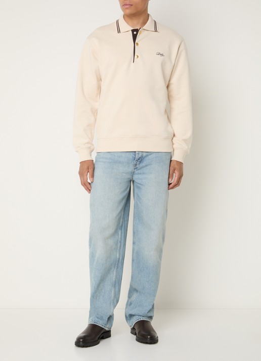 Drôle de Monsieur Regular fit polo met logoborduring - voorkant 2 zand