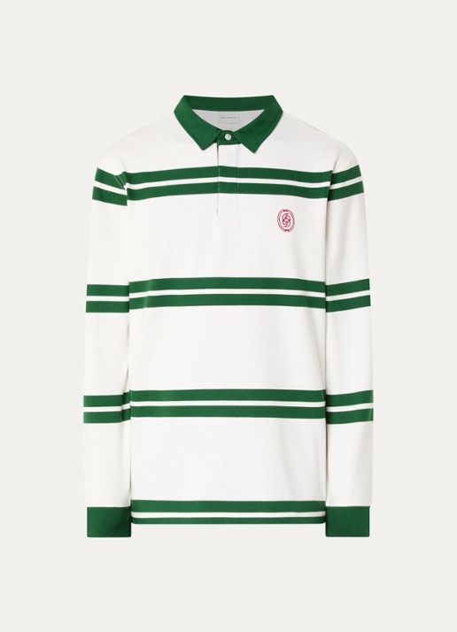 Drôle de Monsieur Regular fit polo met streepprint en logo - voorkant 2 groen