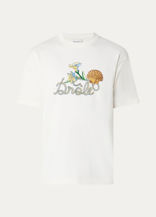 Drôle de Monsieur Shell T-shirt met logoprint - voorkant 2 ivoor