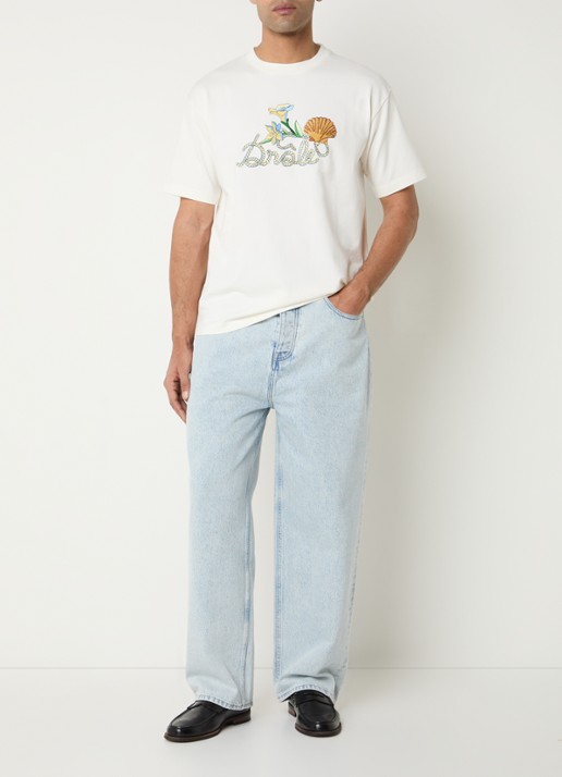 Drôle de Monsieur Shell T-shirt met logoprint - voorkant 3 ivoor