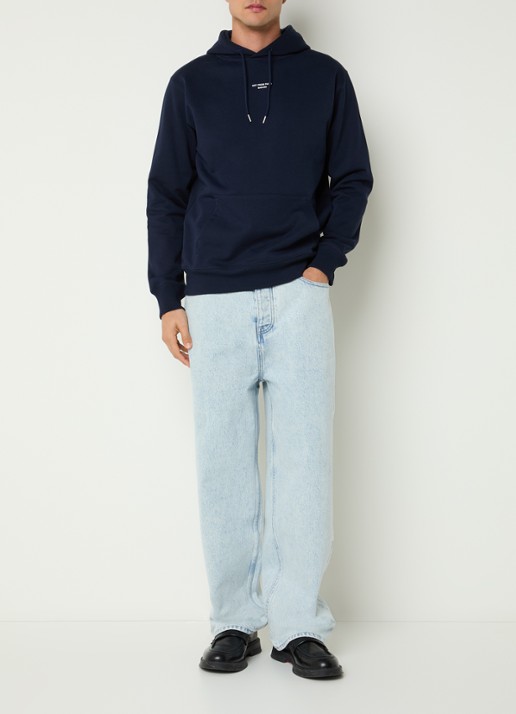 Drôle de Monsieur Slogan Classique hoodie met logo - voorkant 3 donkerblauw