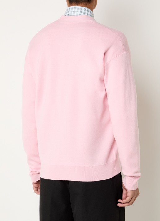 Drôle de Monsieur Slogan Rose fijngebreid vest van merino wol met logoborduring - achterkant 3 roze