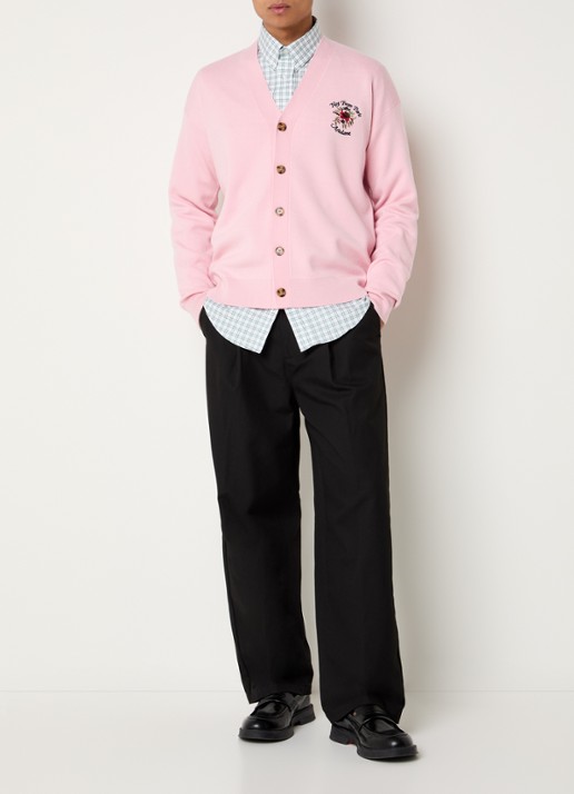 Drôle de Monsieur Slogan Rose fijngebreid vest van merino wol met logoborduring - voorkant 2 roze
