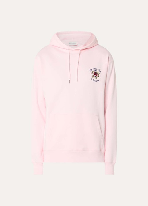 Drôle de Monsieur Slogan Rose hoodie met logoborduring - voorkant lichtroze