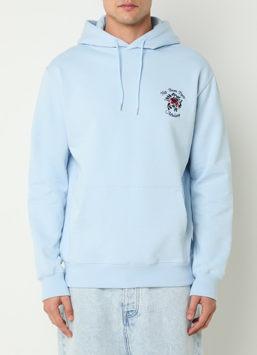Drôle de Monsieur Slogan Rose hoodie met logoborduring - achterkant 3 lichtblauw