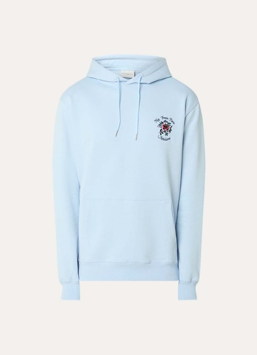 Drôle de Monsieur Slogan Rose hoodie met logoborduring - voorkant lichtblauw